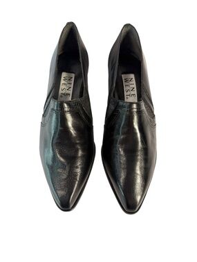 Nine West Women's Black Pointed Leather Slip-On Oxfords